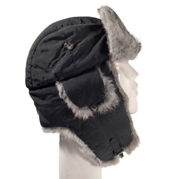 Mad Bomber Aviator Rabbit Fur Trapper Hat Black Super Warm Unisex Sz M Indie - Picture 5 of 7
